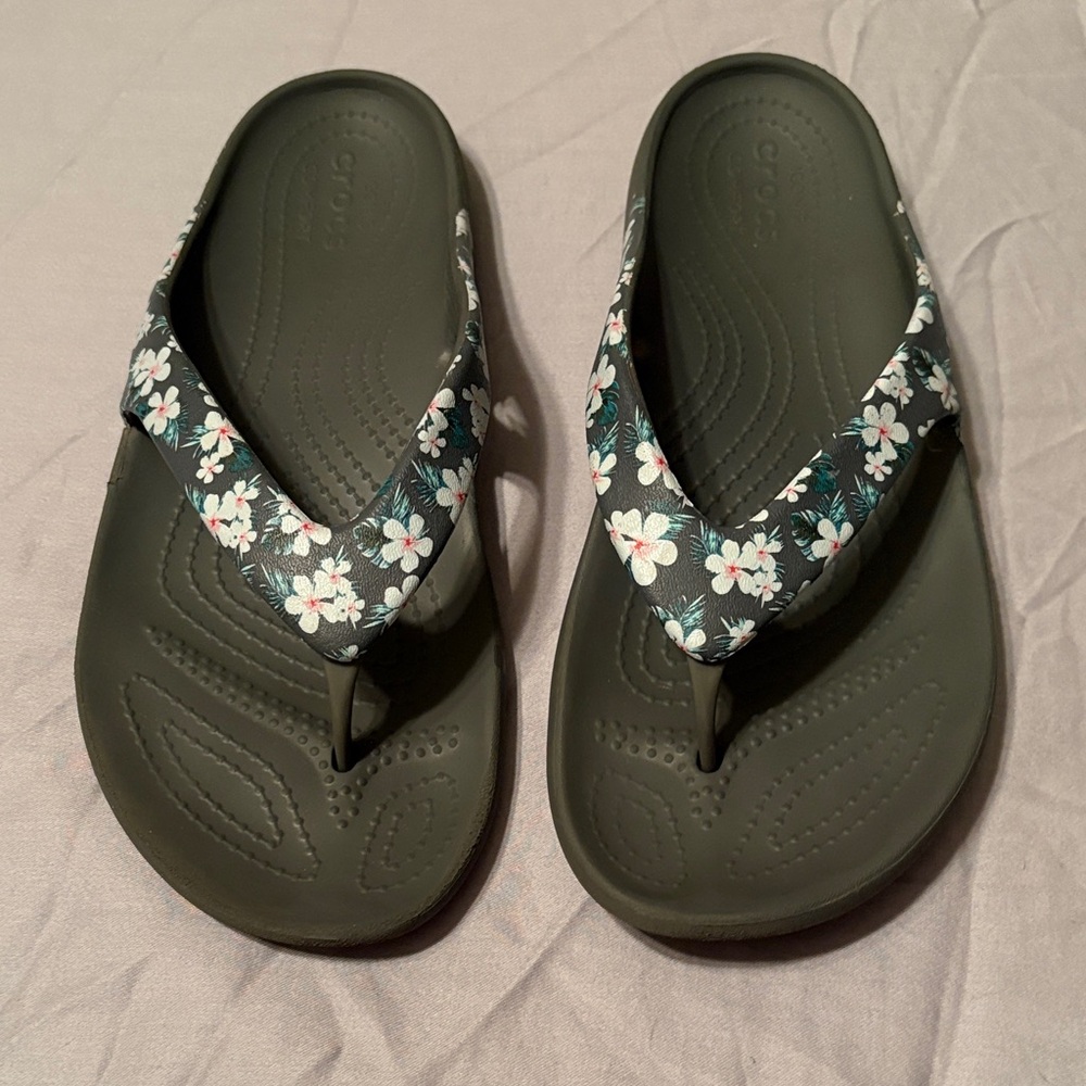 CROCS Gray Floral Slides - Picture 3 of 7
